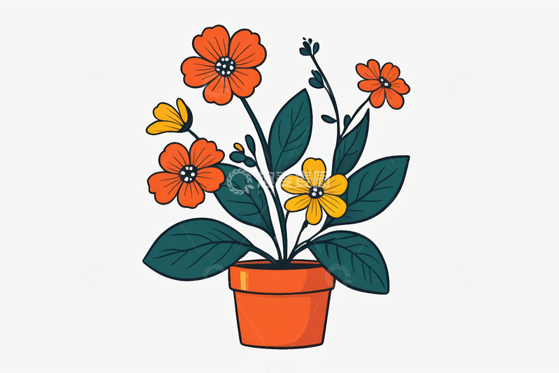 高清大图下载【趣麦麦图】盆栽花卉插画