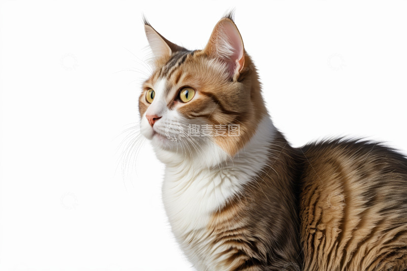 高清大图下载【趣麦麦图】毛色斑斓的猫咪转头侧视