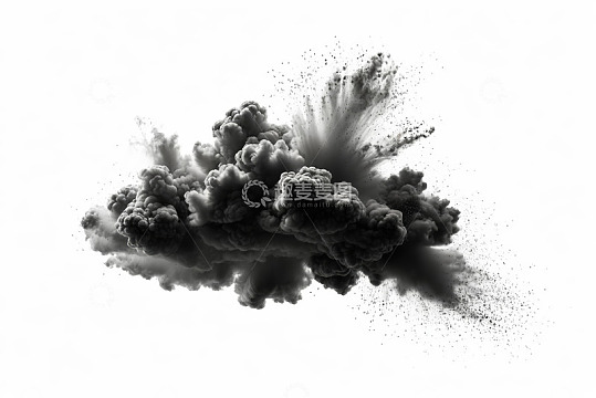 白色背景下的黑色烟雾爆炸效果
