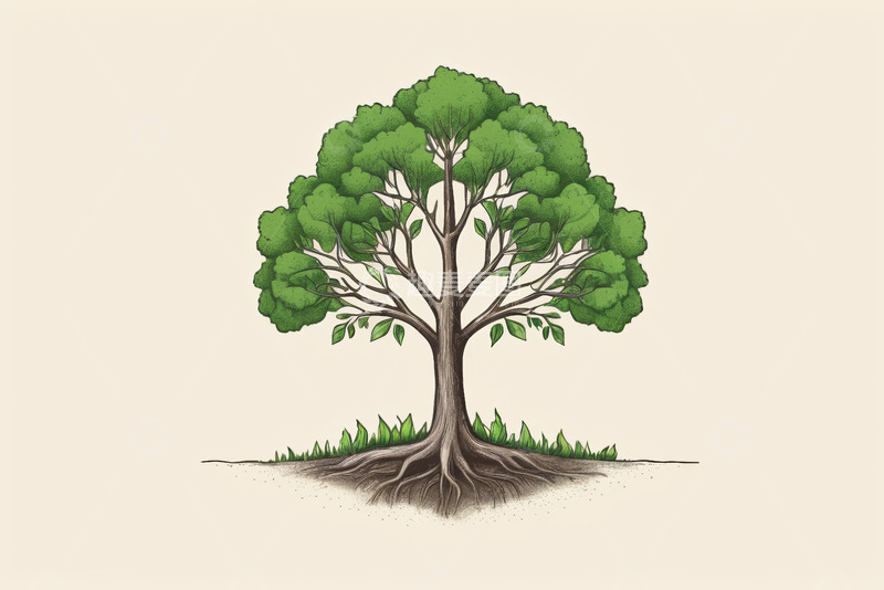 高清大图下载【趣麦麦图】手绘绿色树木植物插画素材