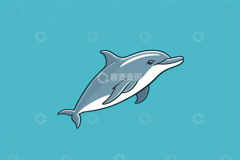 高清大图下载【趣麦麦图】蓝色背景卡通海豚插画