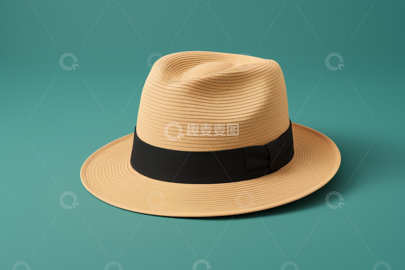 高清大图下载【趣麦麦图】米色草帽配黑色饰带特写