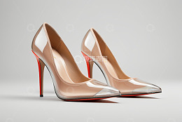 时尚裸色尖头高跟鞋特写