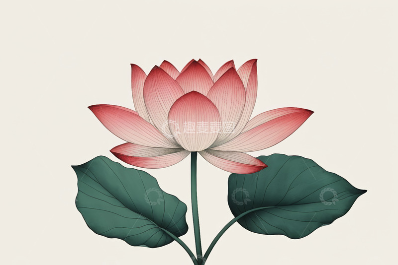 高清大图下载【趣麦麦图】手绘风格盛开的粉色荷花