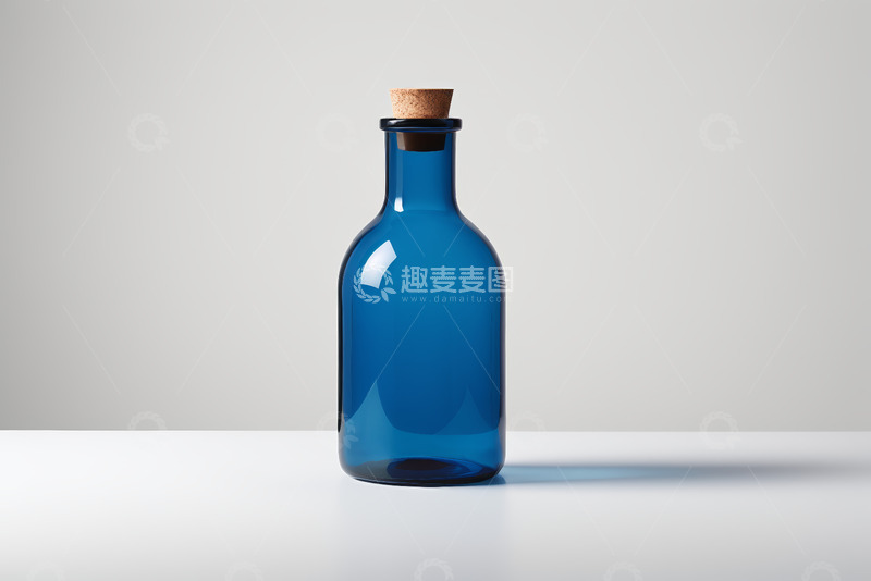 高清大图下载【趣麦麦图】蓝色玻璃瓶配软木塞特写