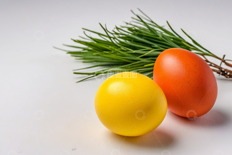 高清大图下载【趣麦麦图】彩色鸡蛋与松枝静物