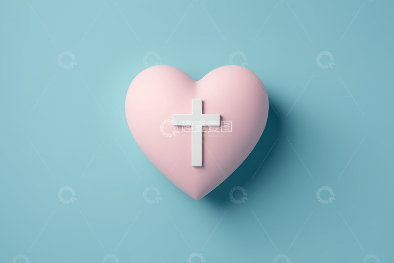 高清大图下载【趣麦麦图】粉色爱心配白色十字架图案