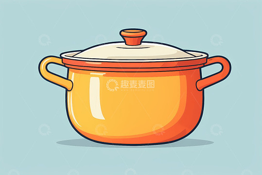 卡通风格橙色带盖双耳炖锅