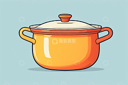 卡通风格橙色带盖双耳炖锅
