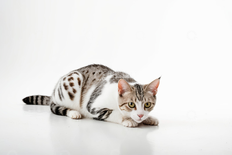 高清大图下载【趣麦麦图】灰白花纹猫趴卧姿态