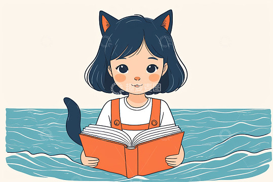 戴猫耳女孩阅读插画