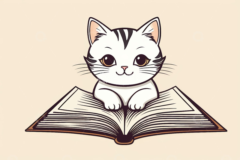 高清大图下载【趣麦麦图】小猫趴在翻开的书上