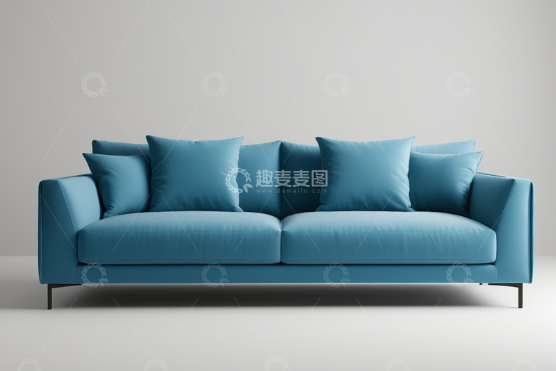 高清大图下载【趣麦麦图】蓝色双人沙发带靠垫展示