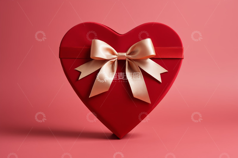 高清大图下载【趣麦麦图】心形礼物盒红色背景特写