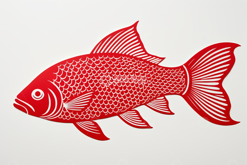 高清大图下载【趣麦麦图】红色剪纸金鱼图案