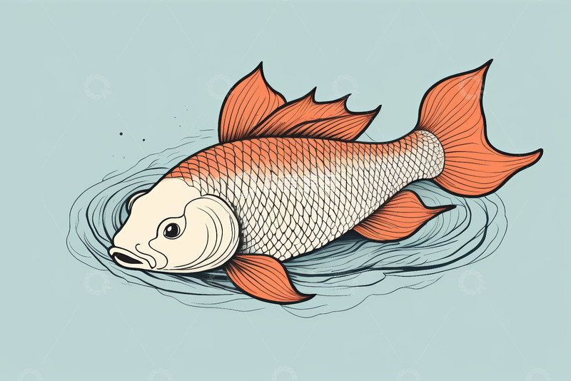高清大图下载【趣麦麦图】手绘橙色锦鲤水中游动