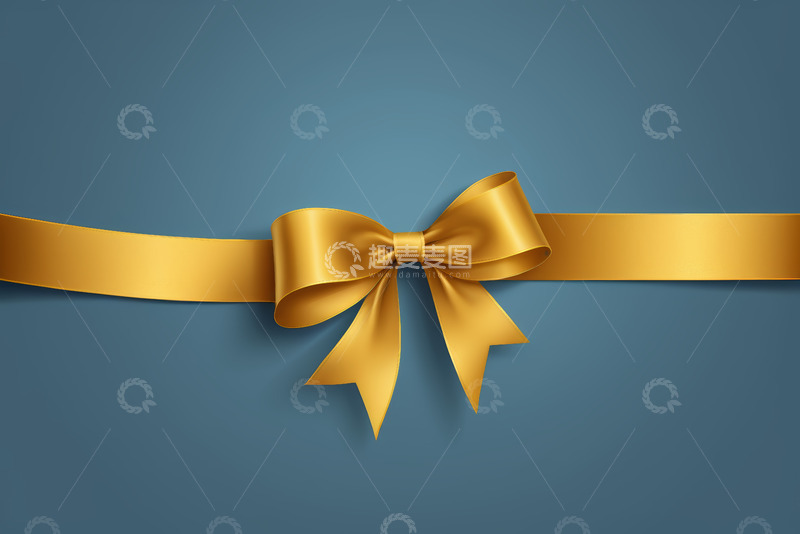 高清大图下载【趣麦麦图】蓝色背景上的金色丝带蝴蝶结