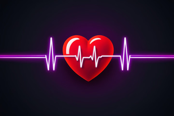 红色爱心与心电图图案