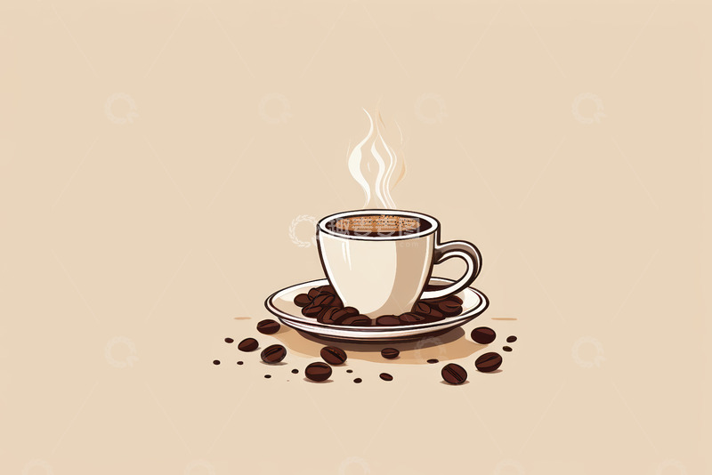 高清大图下载【趣麦麦图】热咖啡与散落咖啡豆插画