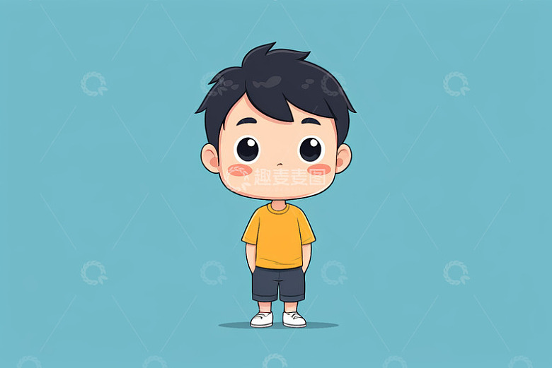 卡通风格站立的年轻男孩