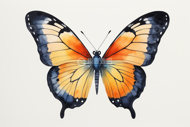 高清大图下载【趣麦麦图】水彩风格蝴蝶特写素材