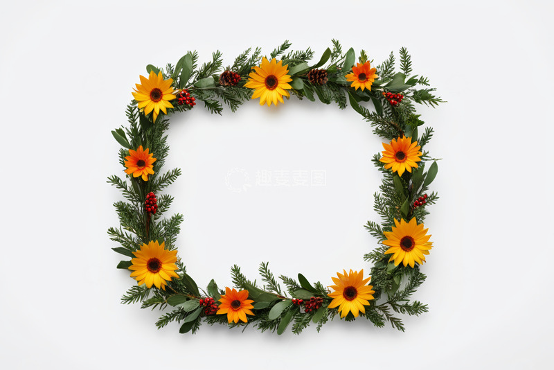 高清大图下载【趣麦麦图】方形花卉装饰花环