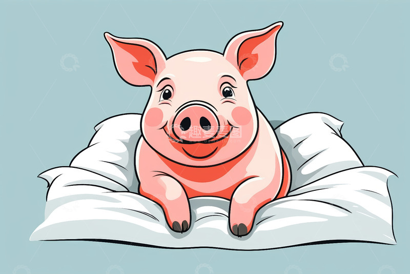 高清大图下载【趣麦麦图】卡通小猪趴卧在枕头上