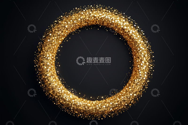 高清大图下载【趣麦麦图】黑色背景金色粒子圆环