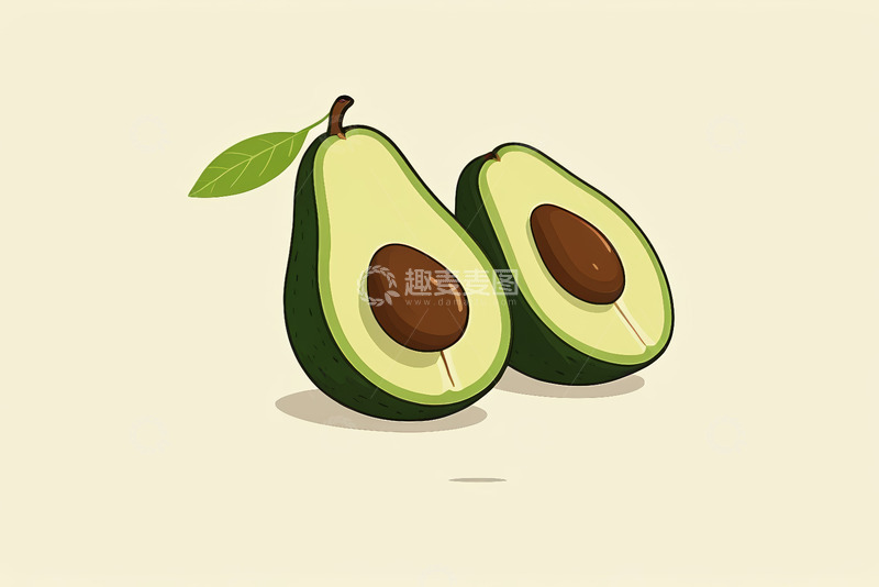 高清大图下载【趣麦麦图】卡通风格切开的牛油果素材