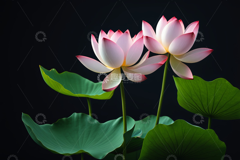 高清大图下载【趣麦麦图】两朵盛开的荷花与荷叶