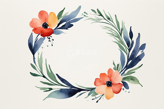 水彩花卉花环装饰素材