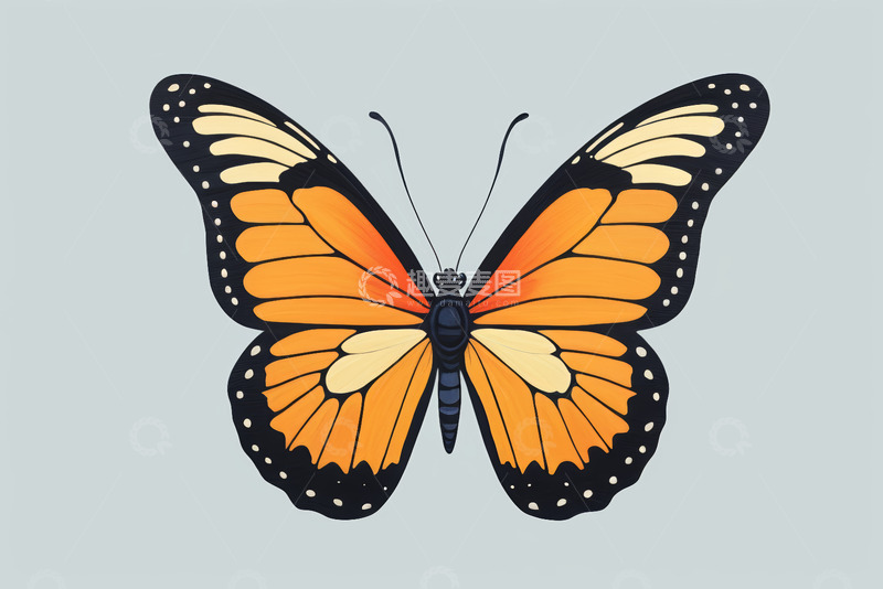 高清大图下载【趣麦麦图】橙色蝴蝶插画素材