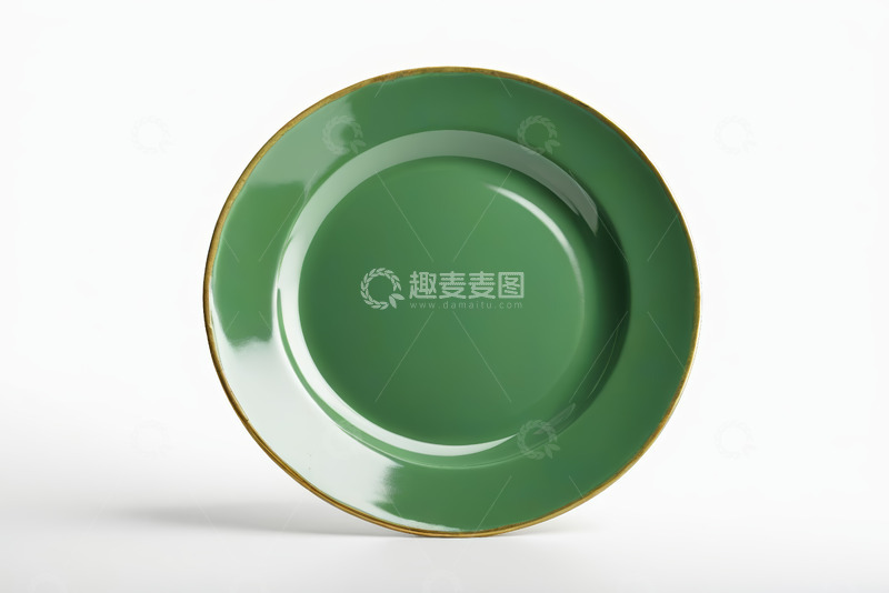 高清大图下载【趣麦麦图】绿色金边陶瓷圆盘特写