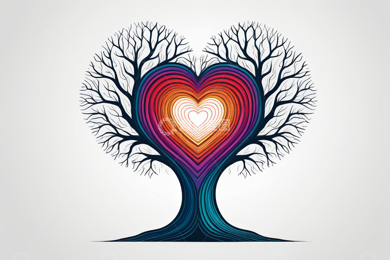 高清大图下载【趣麦麦图】心形图案树状插画素材
