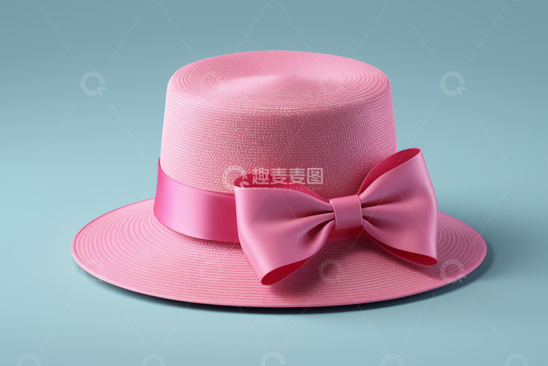 高清大图下载【趣麦麦图】粉色蝴蝶结装饰草帽素材