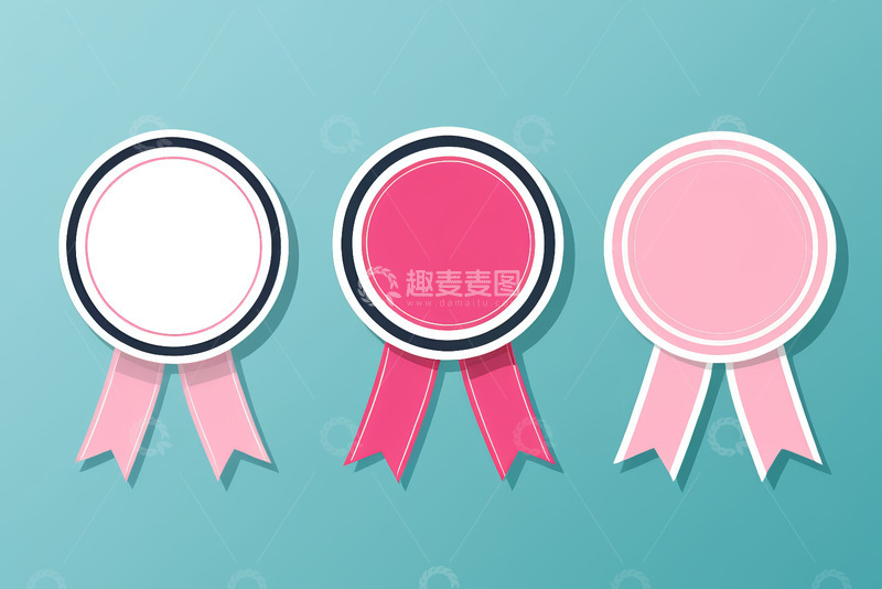 高清大图下载【趣麦麦图】三枚带丝带圆形徽章素材