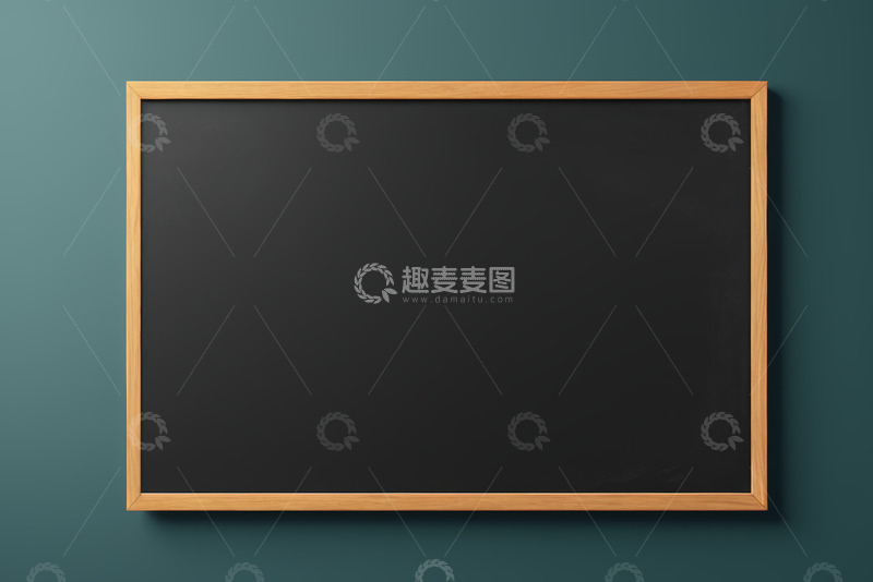 高清大图下载【趣麦麦图】绿色背景木质边框空白黑板
