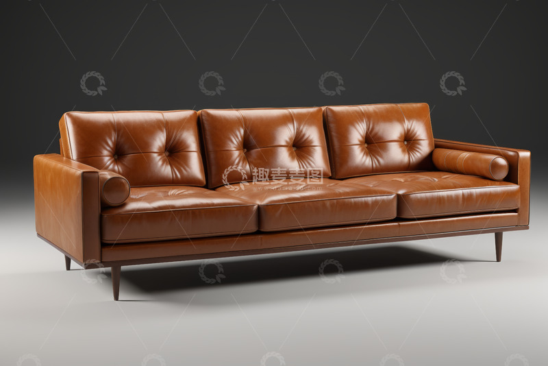 高清大图下载【趣麦麦图】棕色皮质三人沙发展示