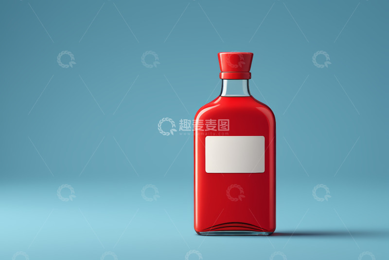 高清大图下载【趣麦麦图】红色玻璃饮料瓶特写