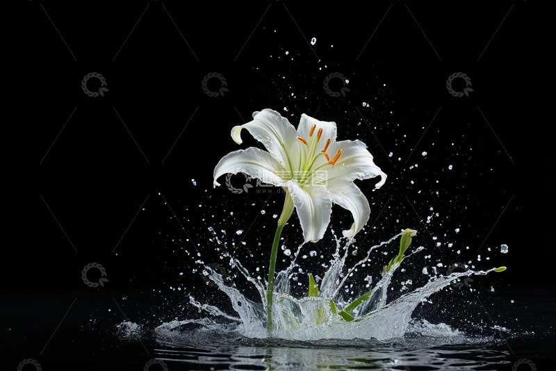 高清大图下载【趣麦麦图】白色百合入水瞬间特写
