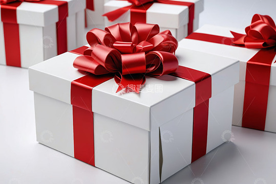 带红色丝带的白色礼物盒