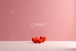 三颗红心摆放在粉色背景前
