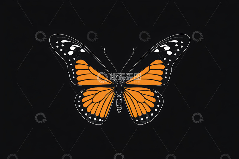 高清大图下载【趣麦麦图】黑色背景上的橙色蝴蝶