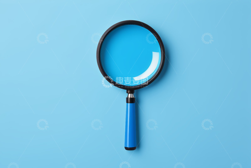 高清大图下载【趣麦麦图】蓝色背景上的放大镜特写