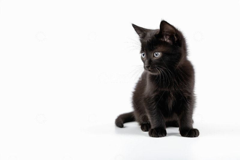 高清大图下载【趣麦麦图】黑色小猫侧坐特写