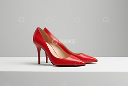 红色尖头高跟鞋特写