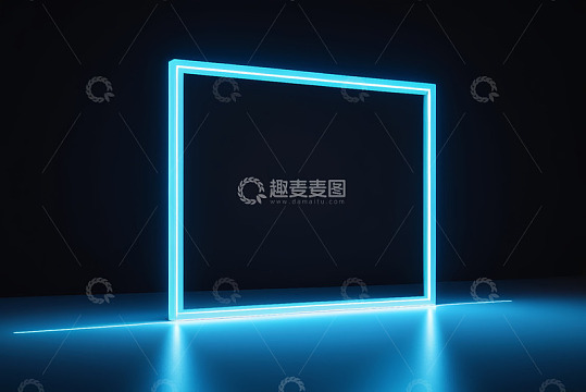 蓝色发光霓虹方框场景