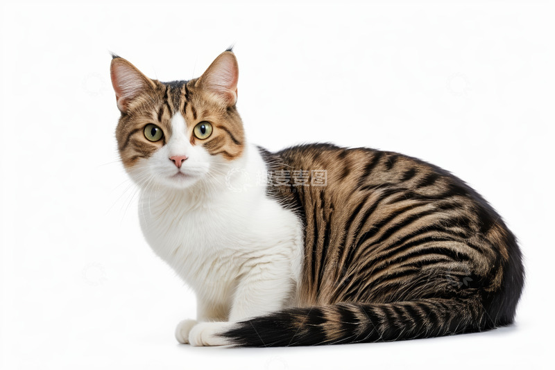 高清大图下载【趣麦麦图】三色条纹猫咪蹲坐特写