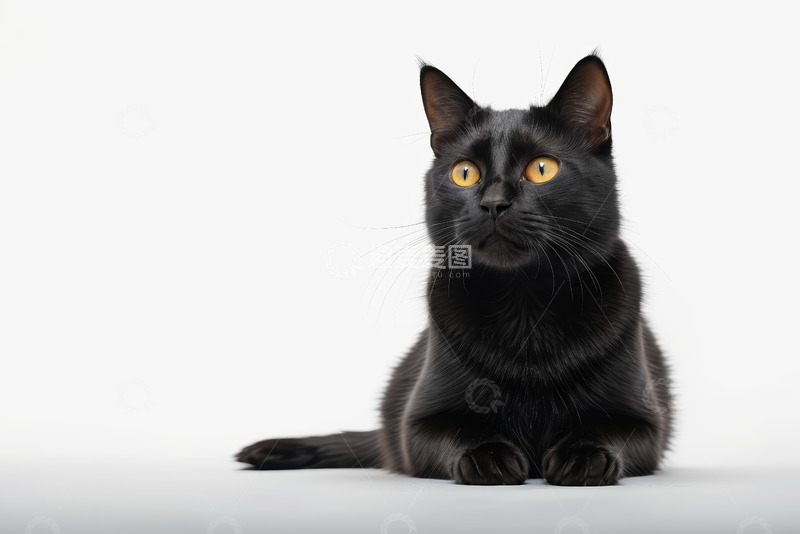 高清大图下载【趣麦麦图】黑色猫咪正坐特写