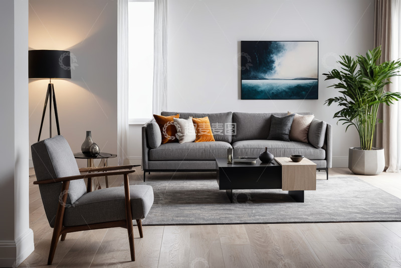 高清大图下载【趣麦麦图】现代简约风格客厅室内场景